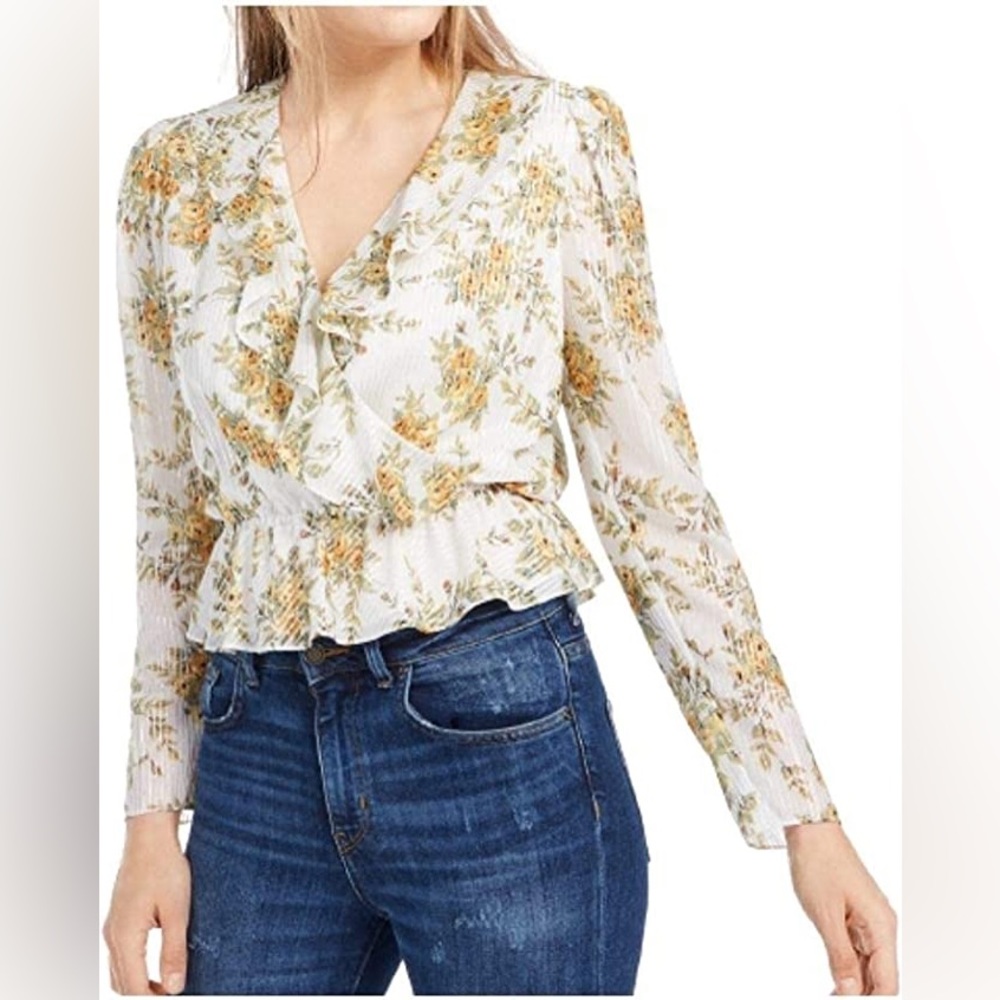 Leyden Wrap Front V-Neck Top Golden Bouquet Size XL